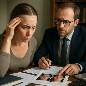 Línea frontal recta como muñeca: implantación estética deficiente